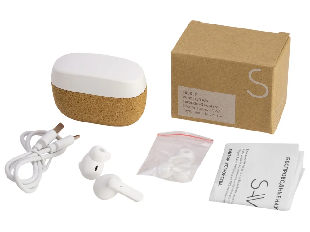 Наушники беспроводные TWS Socorro из пробки и переработанного пластика