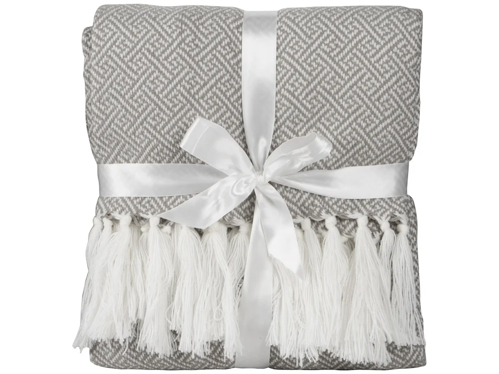 Плед акриловый с белой бахромой Tassel