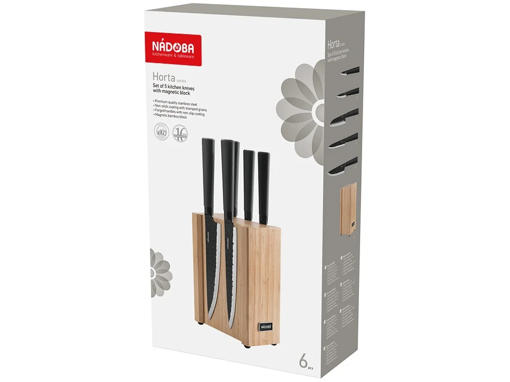 Набор из 5 кухонных ножей на магнитном блоке HORT