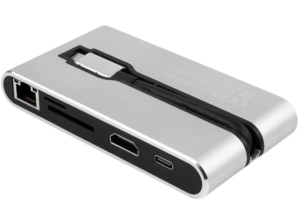 Хаб 8-в-1 Type-C Hermes, USB 3.0 x 3, Type-C PD, HDMI, LAN, картридер