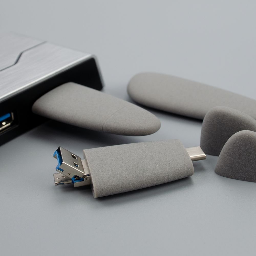 Флешка Pebble Universal, USB 3.0, серо-синяя