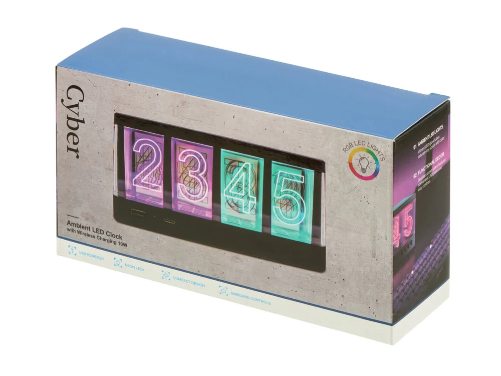 Часы с LED-подсветкой и беспроводной зарядкой Cyber, 10 Вт