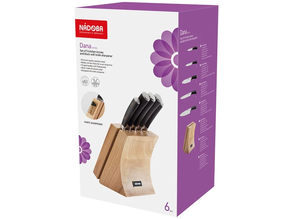 Набор из 5 кухонных ножей и блока для ножей с ножеточкой DANA