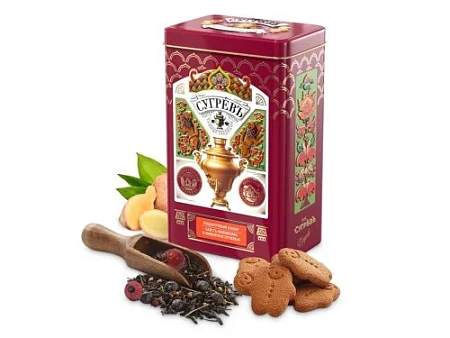 Черный чай и имбирное печенье в подарочной упаковке