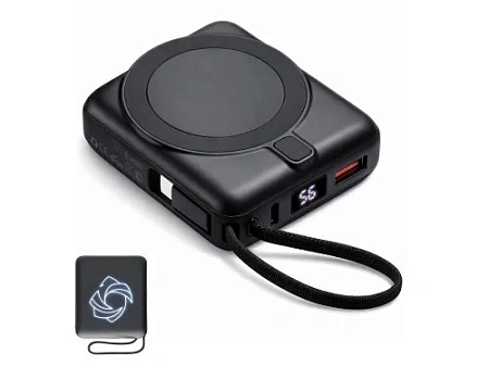 Магнитный беспроводной внешний аккумулятор c подсветкой лого Энчант, 10000 мАч