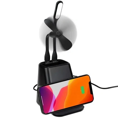 Настольный органайзер с зарядкой, лампой, вентилятором и подсветкой логотипа powerTower