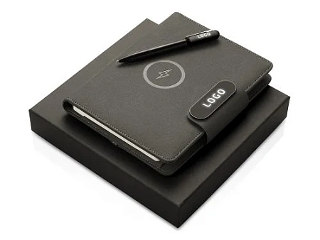 Подарочный набор Twilight: органайзер А5 с беспроводной зарядкой и металлическая шариковая ручка со светящимся логотипом